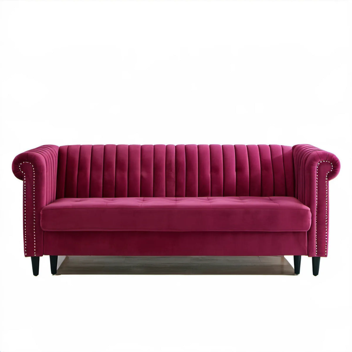 Trzyosobowa sofa Chesterfield z aksamitu bordowa 200 x 85 x 80 cm