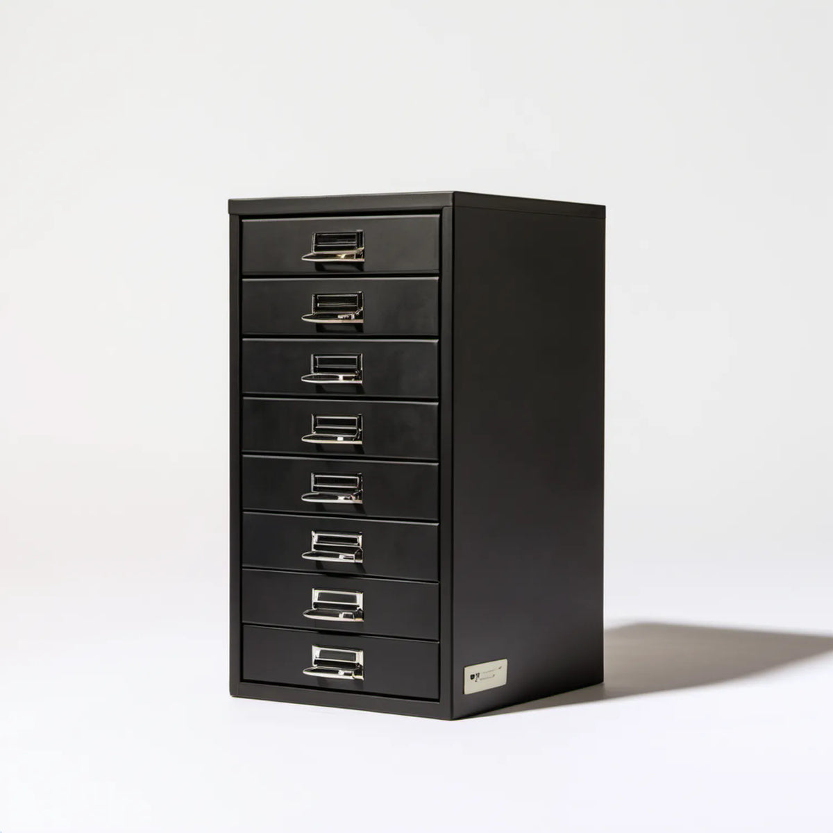 Czarno-srebrny stalowy organizer na dokumenty z 8 szufladami, 28 × 38 × 59 cm