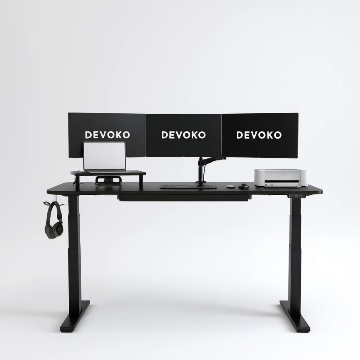 Czarne elektryczne biurko z regulacją wysokości 160 x 70 x 72-118 cm z półką na monitor