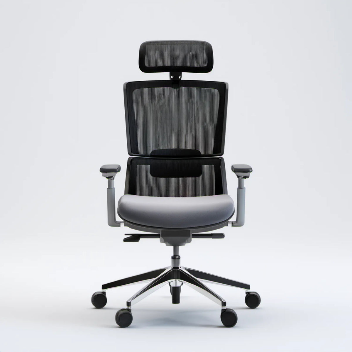 Ergonomiczny fotel biurowy obrotowy z regulowanym zagłówkiem, czarny/srebrny, 65 x 67 x 118–128 cm