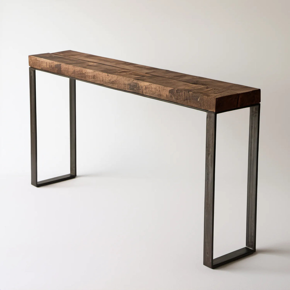 Konsola industrialna z litego drewna mango i stali, brązowo-czarna, 120 x 35 x 75 cm