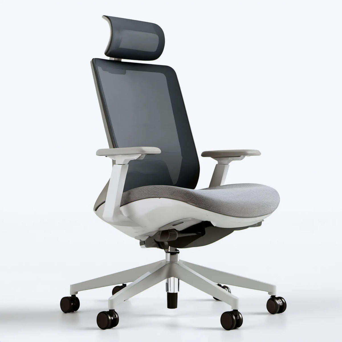 Ergonomiczny fotel biurowy obrotowy z wysokim oparciem siatkowym, czarno-szaro-biały, 68 x 68 x 116–126 cm