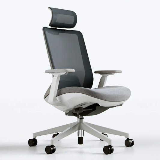 Ergonomiczny fotel biurowy obrotowy z wysokim oparciem siatkowym, czarno-szaro-biały, 68 x 68 x 116–126 cm
