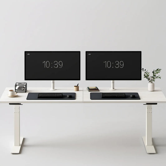 Elektrycznie regulowane biurko podwójne białe/czarne 240 x 60 x 72–120 cm