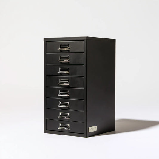 Czarno-srebrny stalowy organizer na dokumenty z 8 szufladami, 28 × 38 × 59 cm