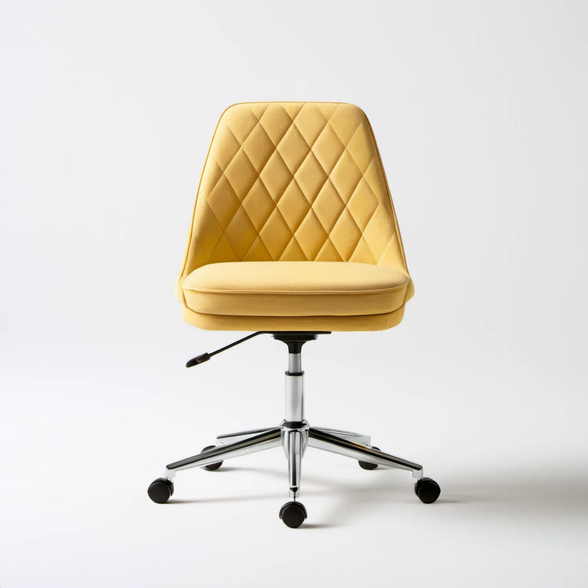Musztardowe krzesło biurowe obrotowe z pikowanym oparciem, 58 × 60 × 82–92 cm