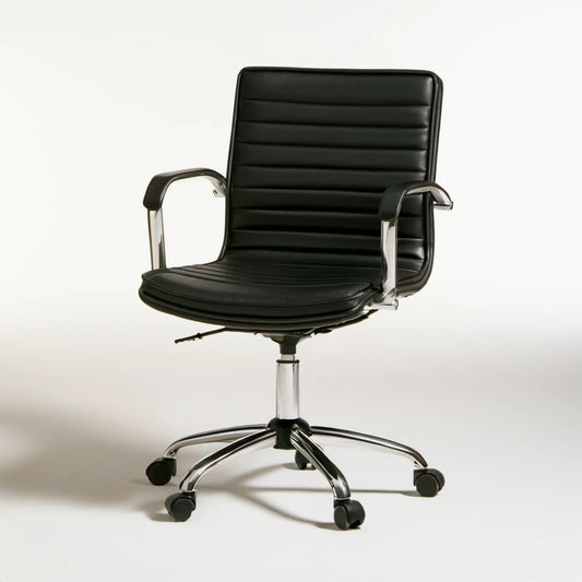 Obrotowy fotel biurowy z ekoskóry PU, czarny/chromowany, 64 x 64 x 102–112 cm