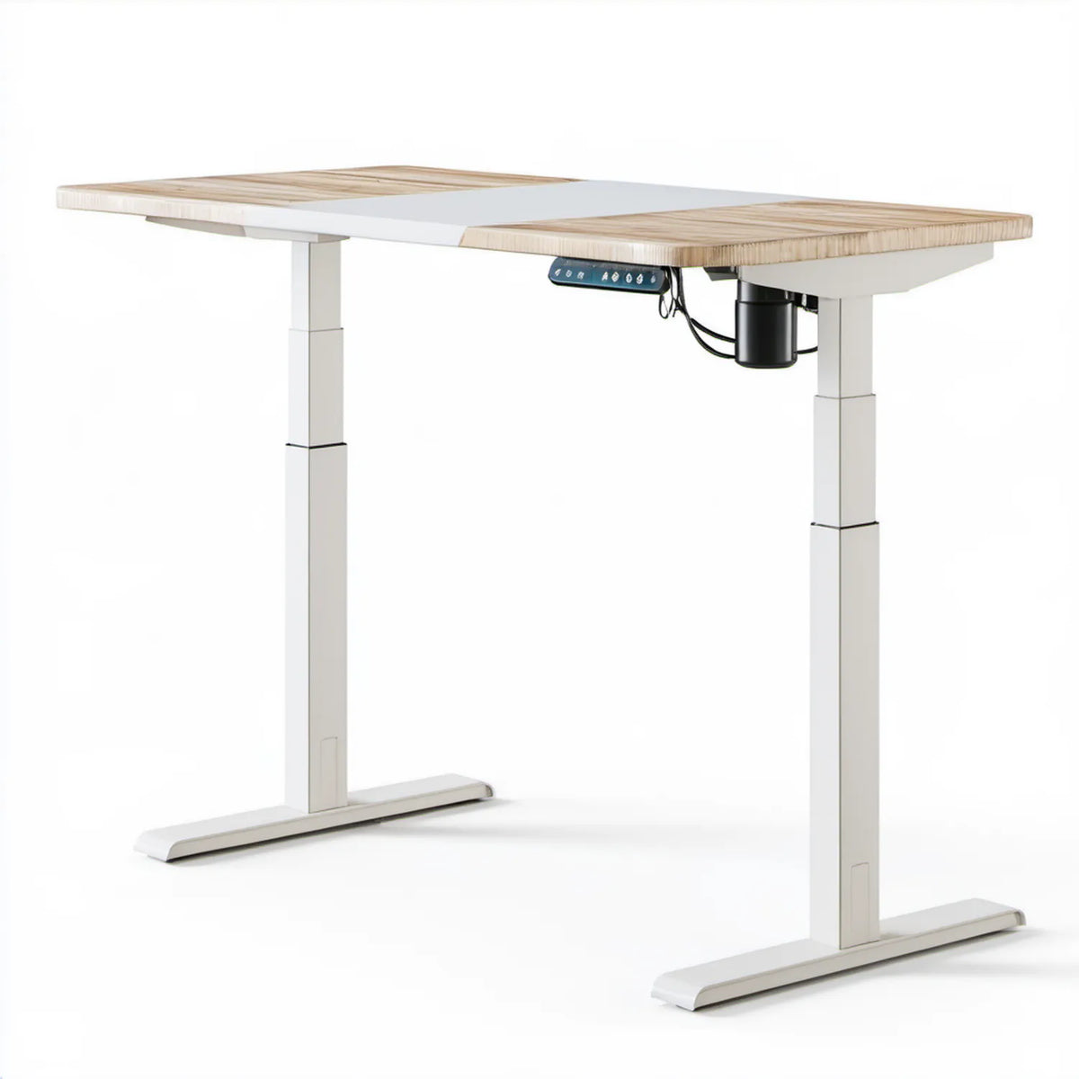 Elektrycznie regulowane biurko 140 x 70 cm, wysokość 72–121 cm, bambusowo-białe