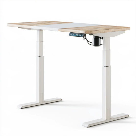 Elektrycznie regulowane biurko 140 x 70 cm, wysokość 72–121 cm, bambusowo-białe