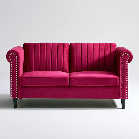 Dwuosobowa sofa z aksamitu poliestrowego, fuksja, 160 x 86 x 88 cm