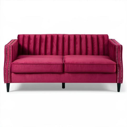 Dwuosobowa sofa z aksamitną tapicerką bordowa 160 x 85 x 90 cm