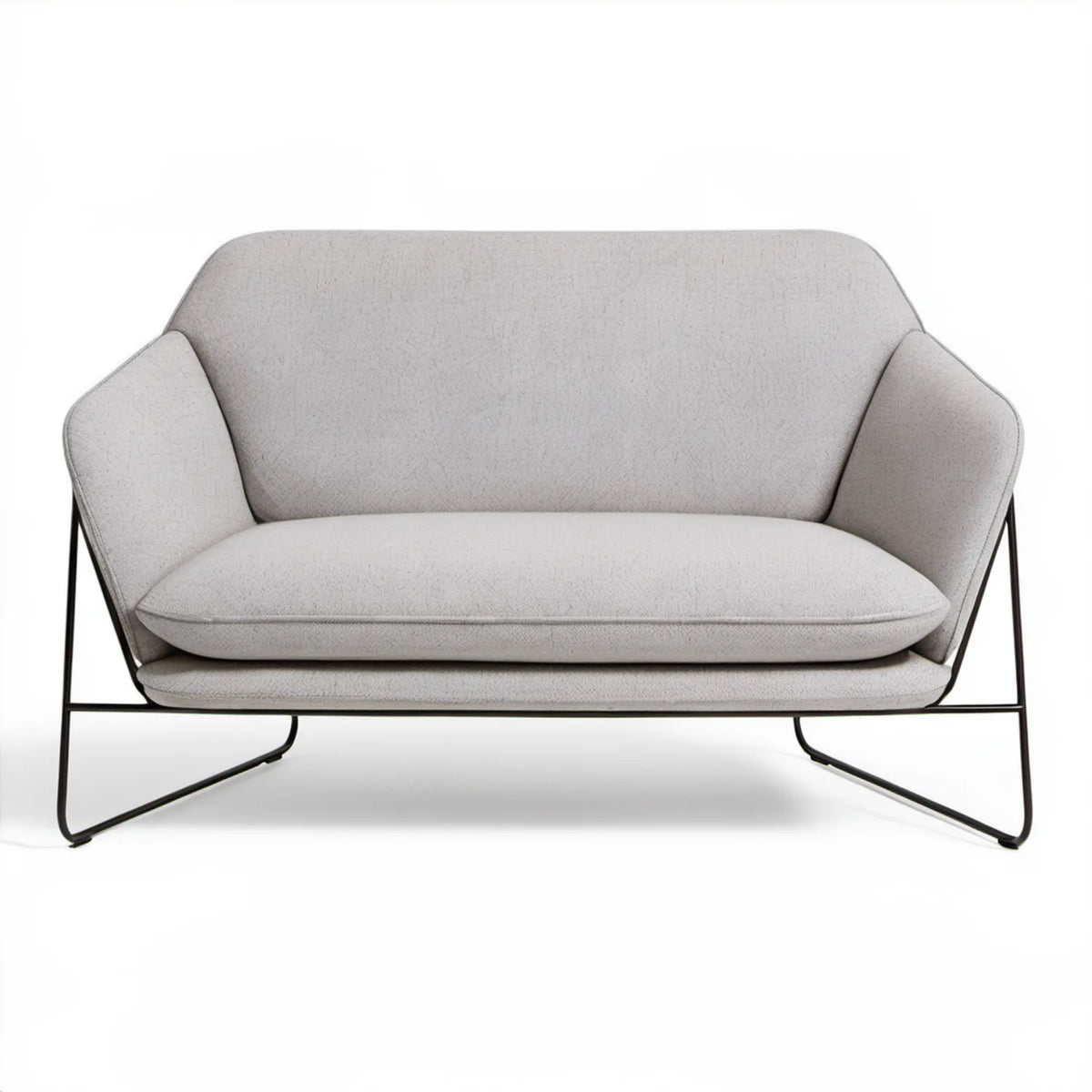 Dwuosobowa sofa tapicerowana jasnoszara z czarną podstawą, 145 x 80 x 78 cm